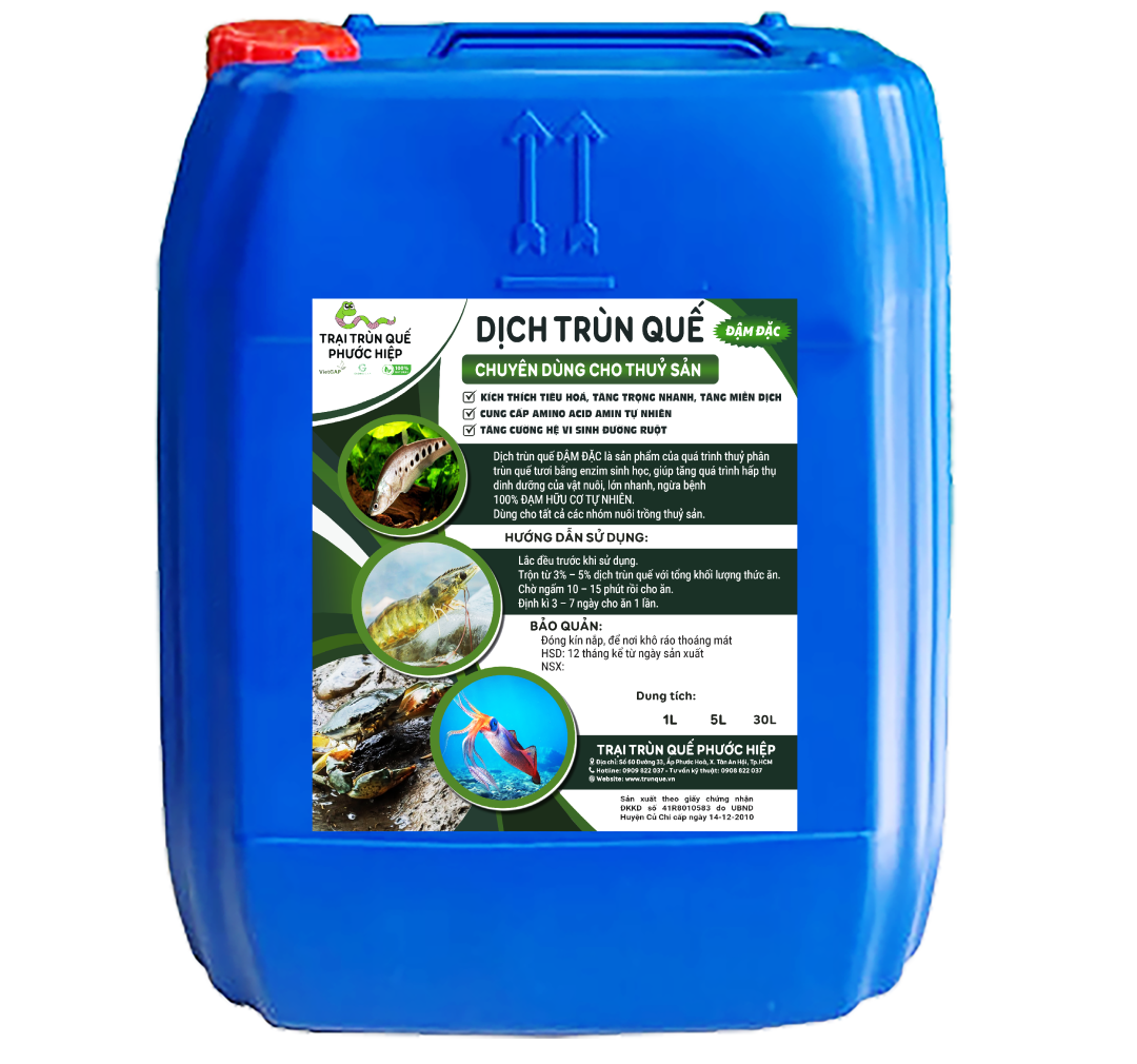 DỊCH TRÙN QUẾ CHO THUỶ SẢN LOẠI 30 LÍT 